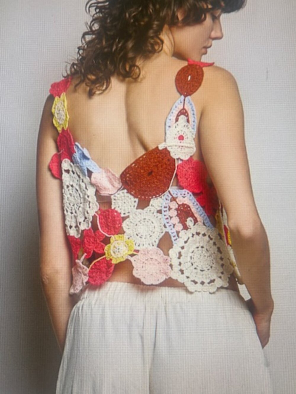 POL Ivory Pink Hand Made Crochet Motif Weaved Heart Neck Cropped Knit Top NEW - Picture 2 of 16